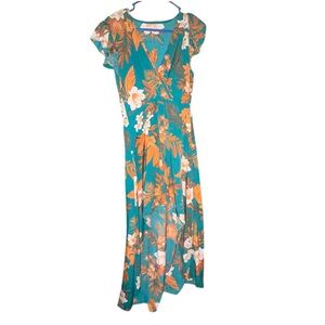 Floral Teal and Orange Maxi Dress